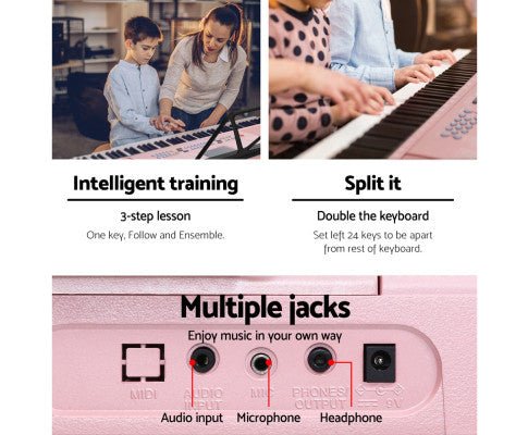 Pink 61-Key Lighted Keyboard ideal for kids learning piano at home