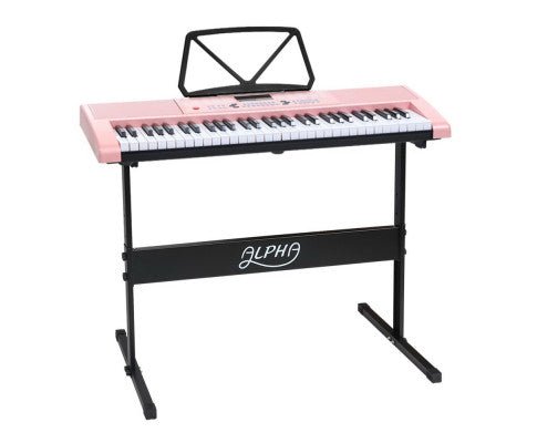 Alpha 61 Key Lighted Electronic Piano Keyboard in Pink - Ideal for children learning at home.