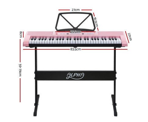 Alpha 61 Key Lighted Pink Electronic Piano Keyboard for childrens educational and fun home use.