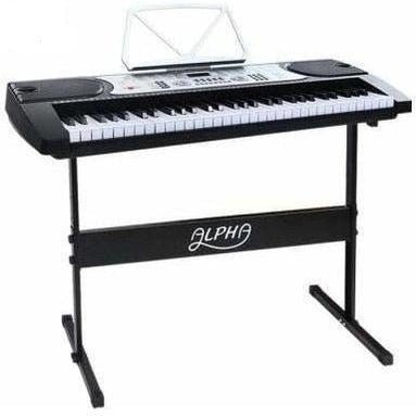 Alpha 61-key piano keyboard in silver, ideal for childrens home practice and learning.