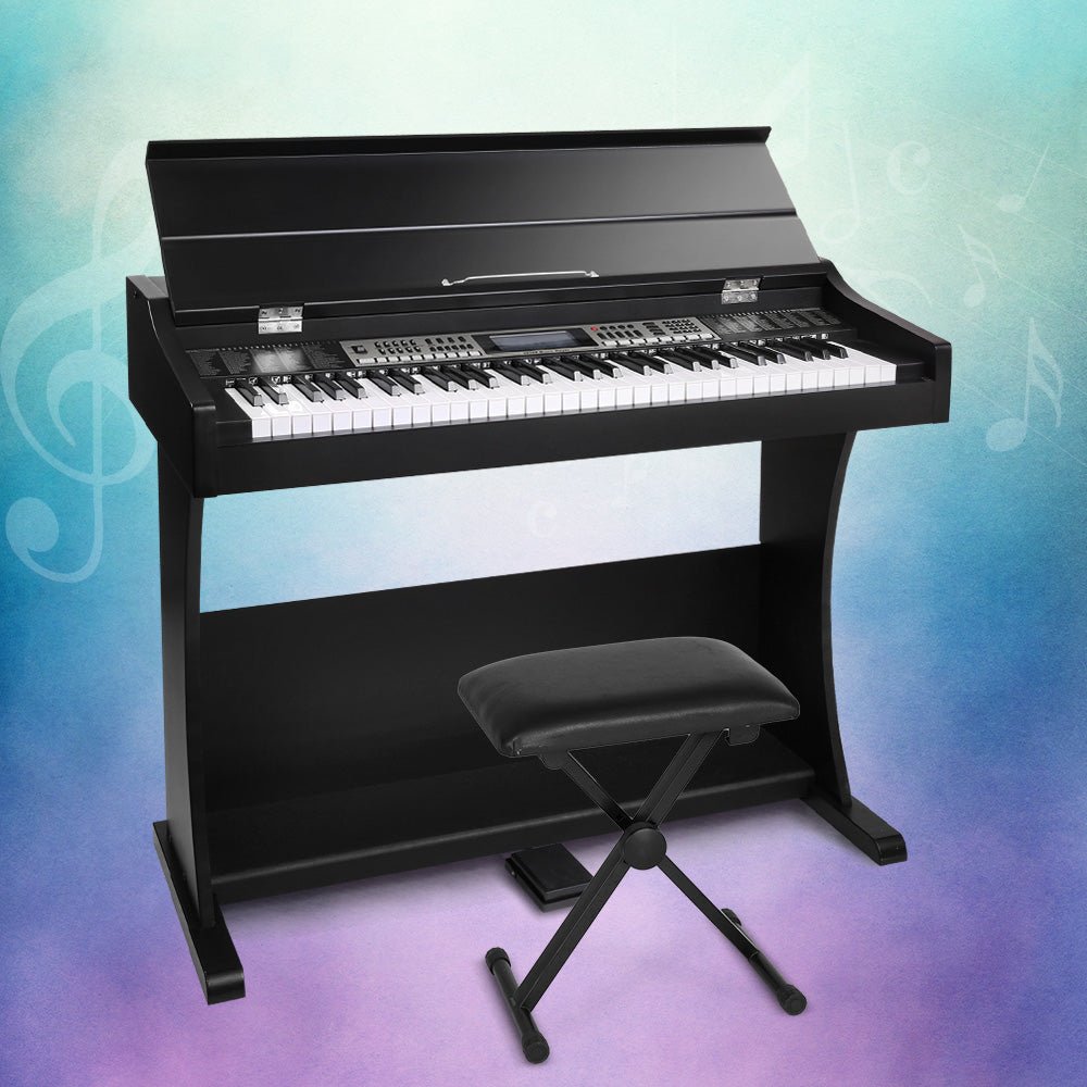 61-key electronic piano keyboard with classical stand and stool for childrens creative play.