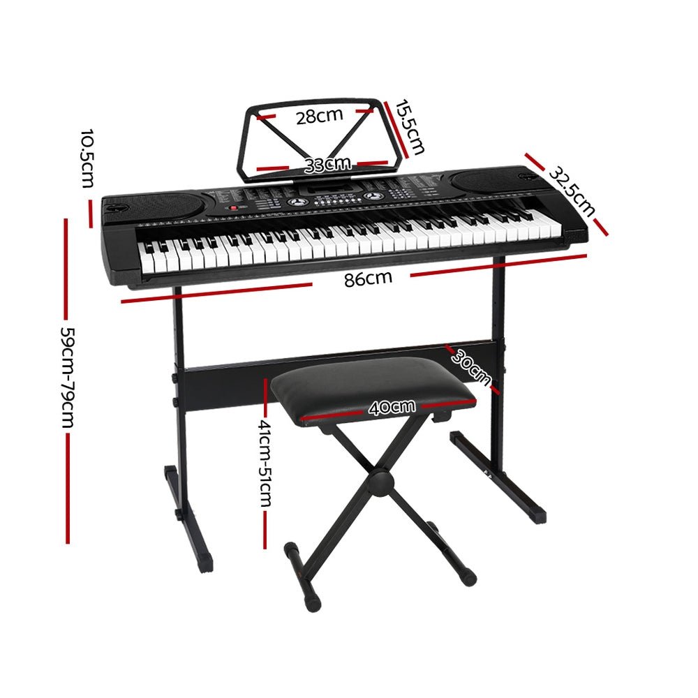 Alpha 61 Keys Electronic Piano Keyboard Digital Electric w/ Stand Stool Black - Kids Mega Mart