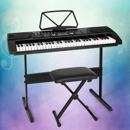 Alpha 61-Key Electronic Piano Keyboard for kids home play with stand and stool.