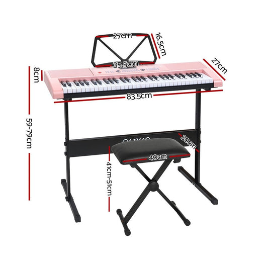 Alpha 61 Key Digital Piano in Pink with Stand and Stool - Perfect for Kids