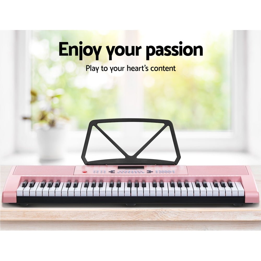 Alpha 61 Keys Electronic Piano Keyboard Digital Electric w/ Stand Stool Pink - Kids Mega Mart