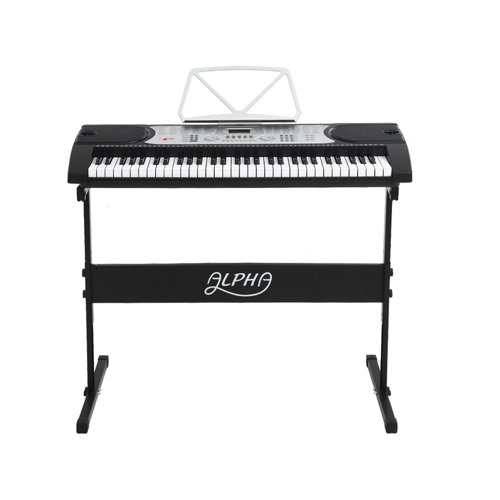 Silver 61-key electronic piano keyboard with stand and stool for childrens home play.