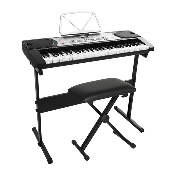 Alpha 61 Keys Electronic Piano Keyboard Digital Electric w/ Stand Stool Silver - Kids Mega Mart