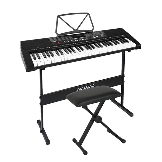 Alpha 61 Key electronic piano bundle designed for children with stand and stool.