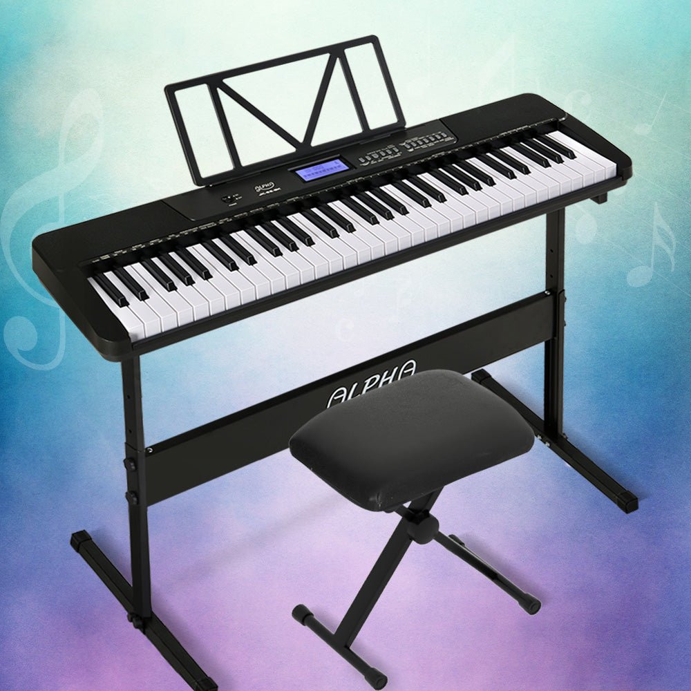 Alpha 61 Key Touch Sensitive Digital Piano with Stool and Stand for kids musical exploration at home.