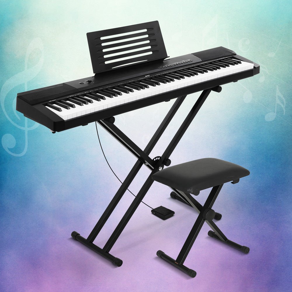 Alpha 88 Keys Electronic Piano Keyboard Digital Electric w/ Stand Stool Pedal - Kids Mega Mart