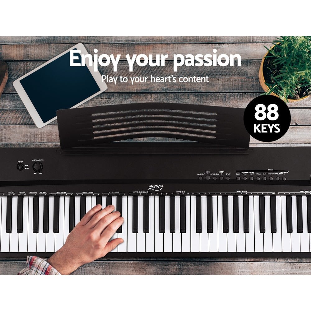 Alpha 88 Keys Electronic Piano Keyboard Digital Electric w/ Stand Stool Pedal - Kids Mega Mart