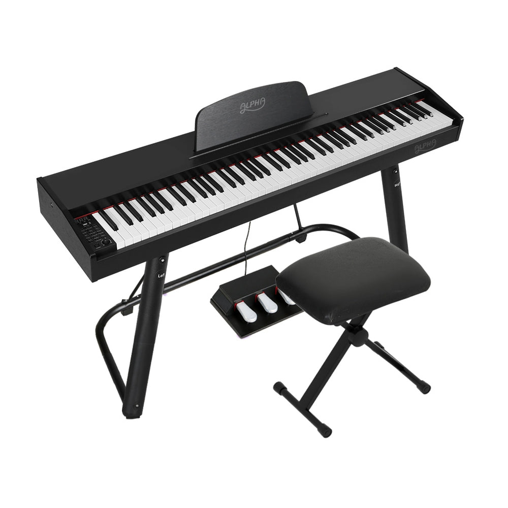 Alpha 88 Keys Electronic Piano Keyboard Digital Electric w/ Stand Stool Weighted - Kids Mega Mart