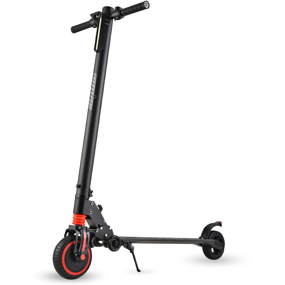 Black and red Alpha Carbon Gen III 250W 10Ah Electric Scooter for adults or teens.