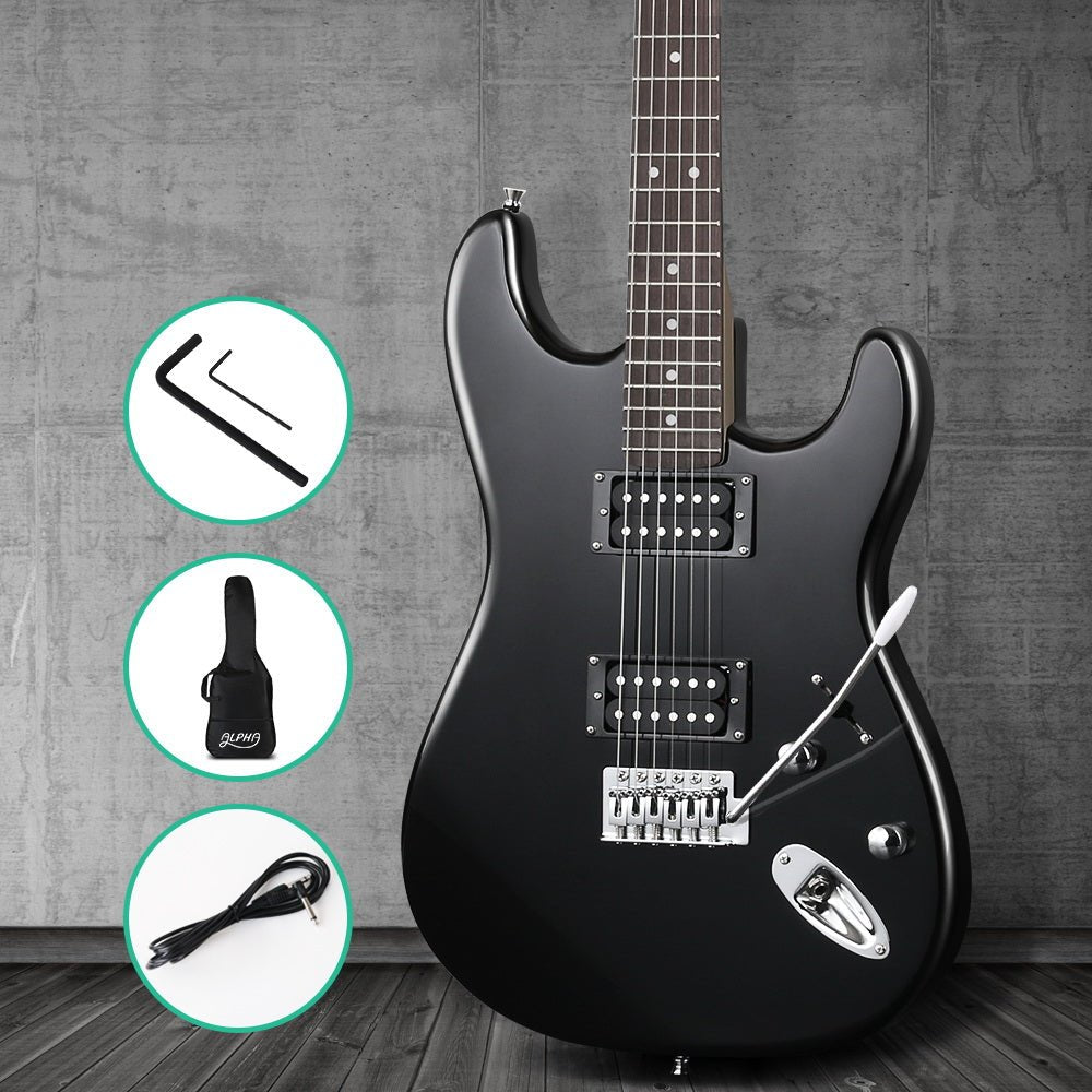 Alpha Electric Guitar in black carry bag for kids musical play and storage.