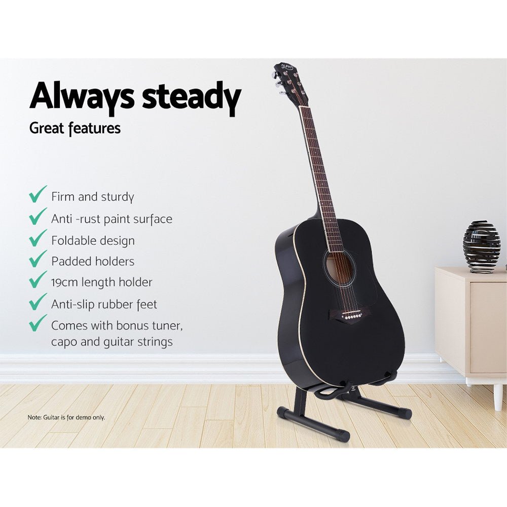 ALPHA Folding Guitar Stand designed for kids playroom, compact storage, and easy access.