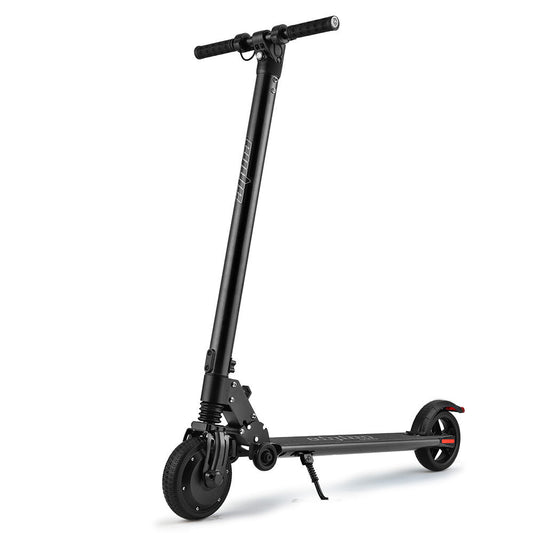 Black electric scooter with 300W power, ideal for teens or adults. Perfect for home commuting.