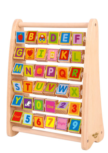 Alphabet Blocks Abacus Natural | Educational toy for kids, combining letters and counting activities.