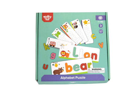 Colorful alphabet flashcard puzzle for interactive learning at home, aiding children in literacy skills.