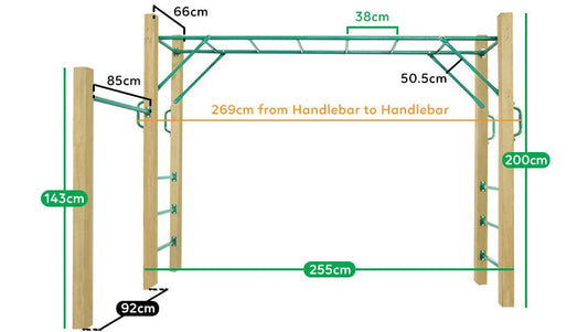 Kids outdoor playset with 2.5m timber monkey bars by Lifespan Kids for home fun.