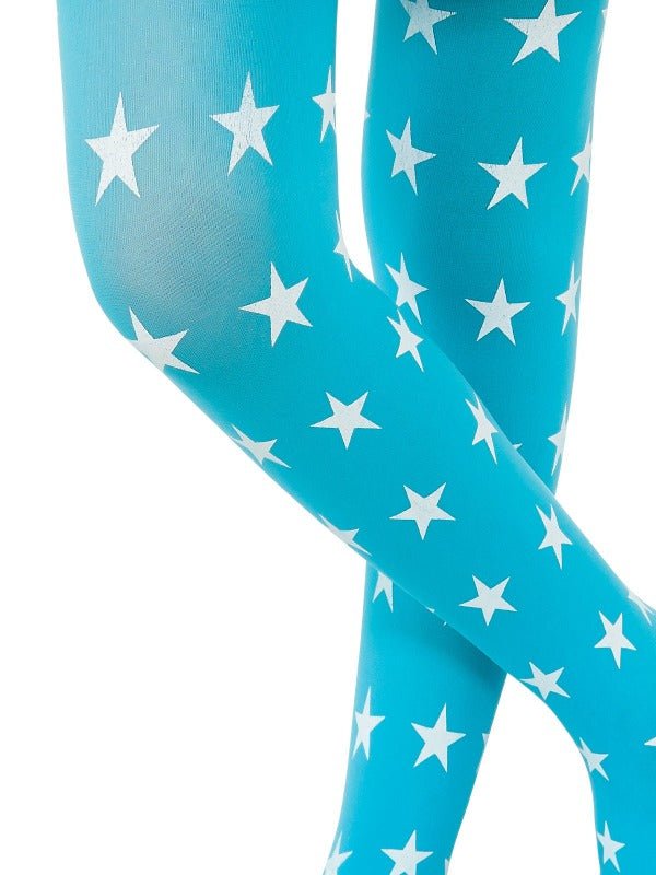 American Dream Marvel superhero tights in blue and white for kids imaginative play at home.