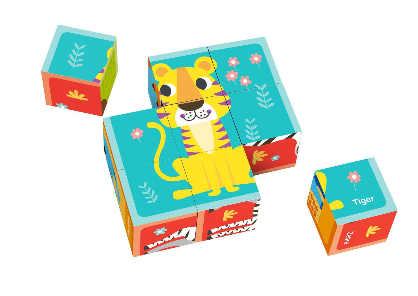 Colorful animal block puzzle set with drawing cards for creative play at home.