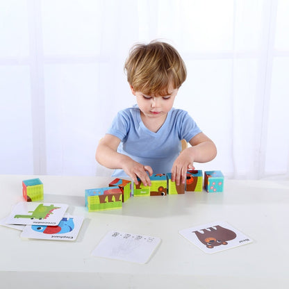 Colorful animal block puzzle with interactive drawing card for engaging and educational playtime.