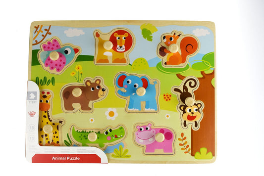 Colorful animal peg puzzle for kids, perfect for developing fine motor skills at home.