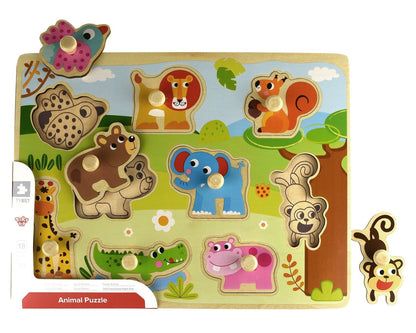 Colorful animal peg puzzle for kids, promoting motor skills and cognitive development at home.