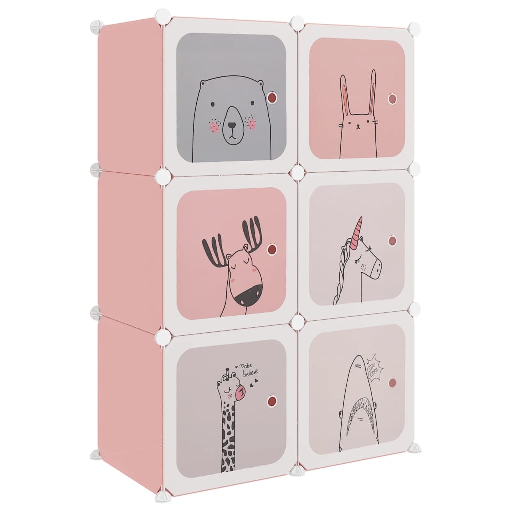 Animal Theme Cube Storage Cabinet for Kids with 6 Cubes Pink