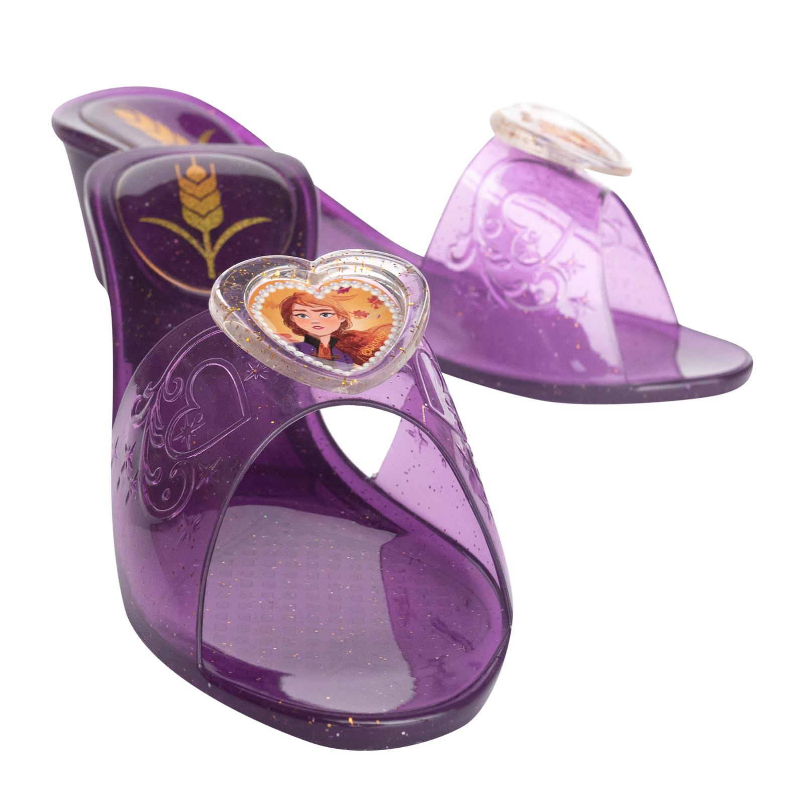 Anna Frozen 2 Disney Purple Glitter Jelly Shoes | Kids sparkly home footwear for playtime.