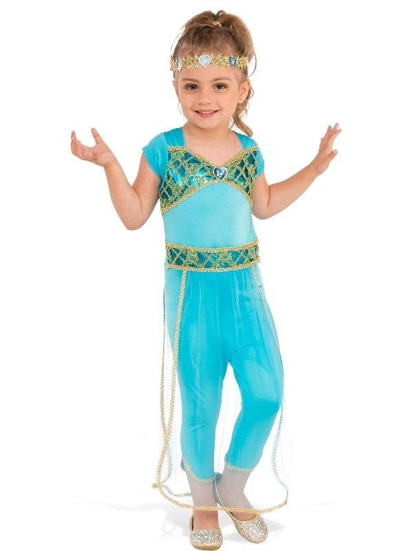 Arabian Princess costume | sparkly jeweled jumpsuit for girls dress-up play at home.