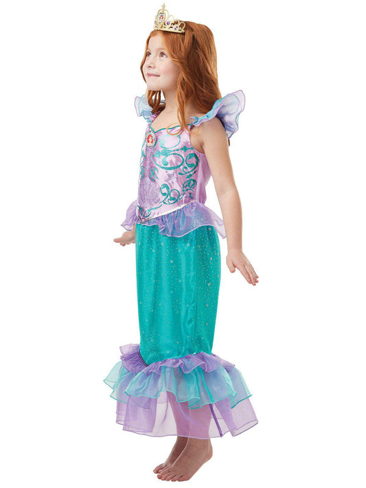 Glimmering Ariel costume for girls ideal for imaginative play and dress-up at home.