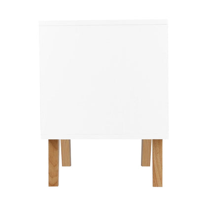 White wooden bedside tables with 2 drawers, perfect for childrens bedrooms. Stylish and practical.