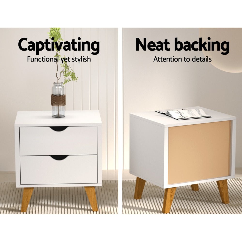 Artiss 2x Bedside Table 2 Drawers - PEPE White main image 1