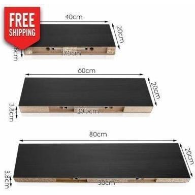 Furniture Artiss 3 Piece Floating Wall Shelves Black Dimensions