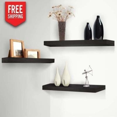 Furniture Artiss 3 Piece Floating Wall Shelves - Black
