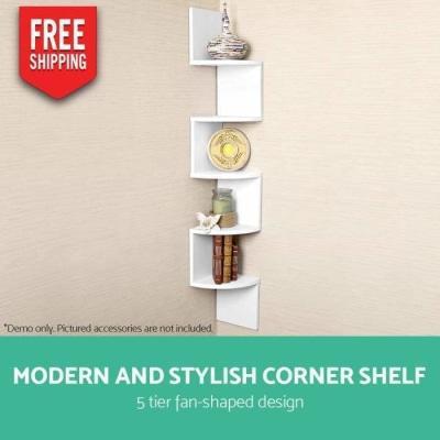 Buy Kids Furniture Artiss 5 Tier Corner Wall Shelf White
