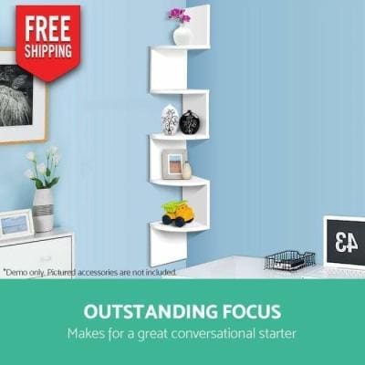 Artiss White 5 Tier Corner Wall Shelf | Kid-friendly storage solution for organizing toys.