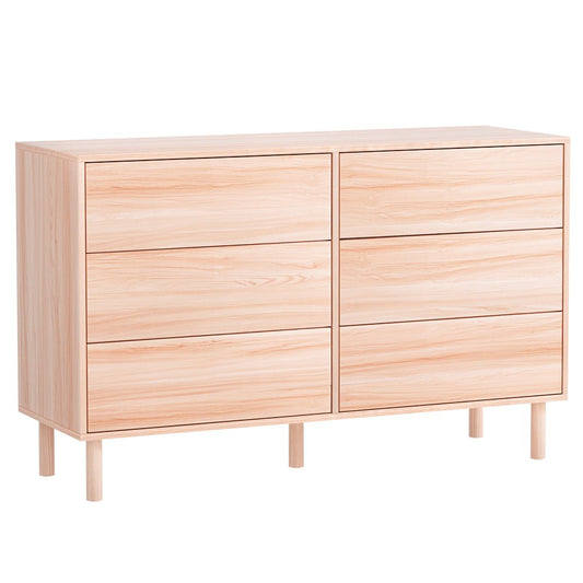 Artiss 6-drawer tallboy storage cabinet in pine finish, ideal for childrens bedrooms.