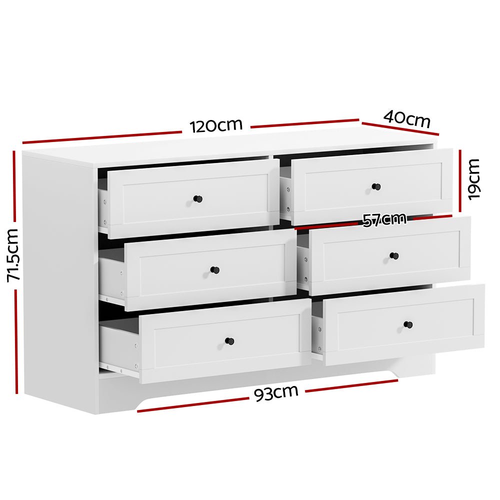 Artiss 6 Chest of Drawers Cabinet Dresser Table Tallboy Storage Bedroom White