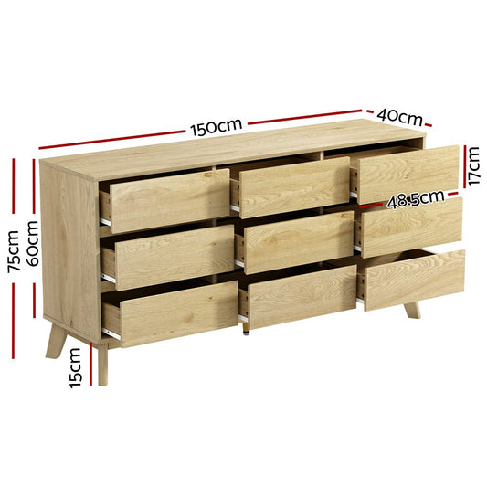 Artiss 9-drawer Oak Chest, perfect kids storage solution for bedroom organization and decor.