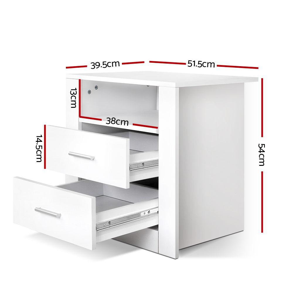 Furniture Artiss Anti-Scratch Bedside Table 2 Drawers White Dimensions