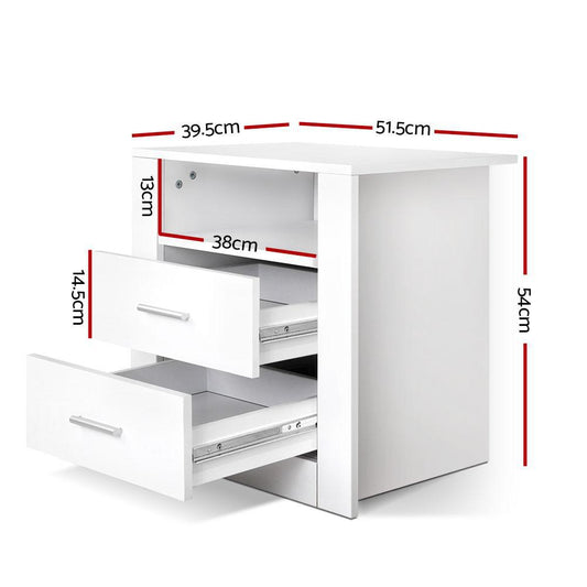 Artiss white bedside table with 2 drawers, anti-scratch finish, ideal for kids bedrooms.