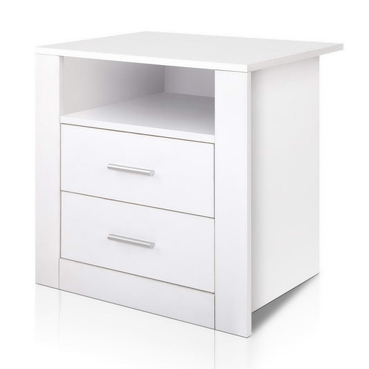 Artiss white bedside table with anti-scratch finish ideal for childrens bedrooms. 2 drawers.