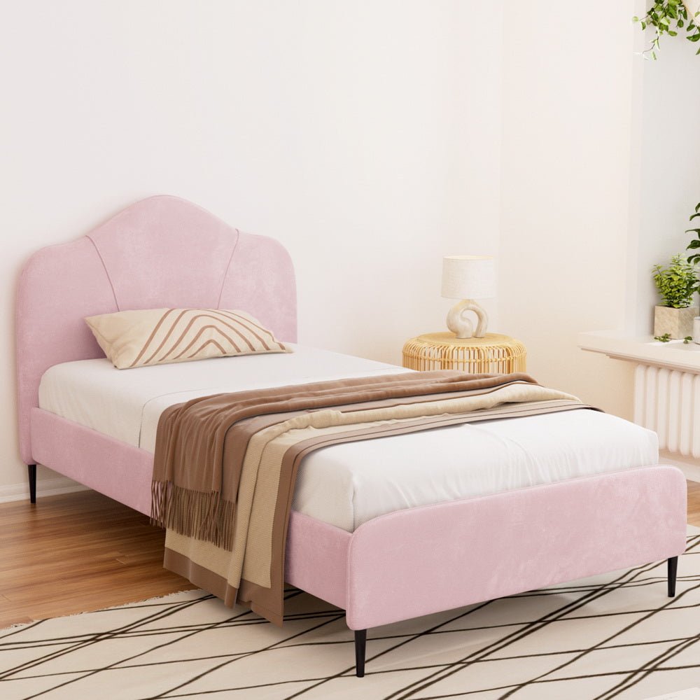 Artiss Bed Frame King Single Size Velvet Pink OLAN - Kids Mega Mart