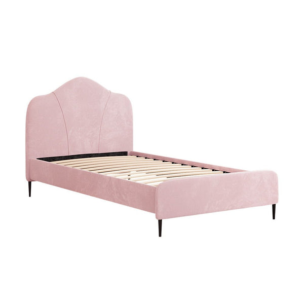 Artiss Bed Frame King Single Size Velvet Pink OLAN - Kids Mega Mart