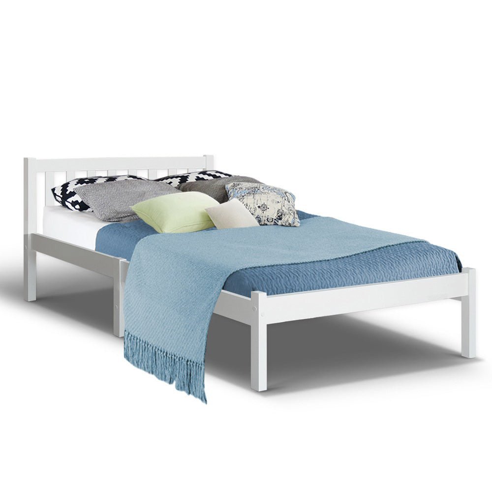 Artiss Sofie King Single Wooden Bed Frame in White for kids and adults.