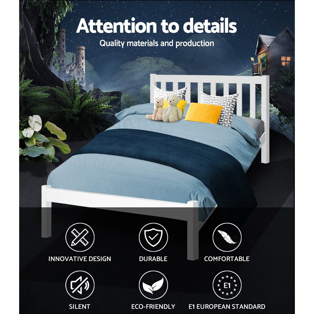 Artiss Sofie King Single Wooden Bed Frame for Kids and Adults in White
