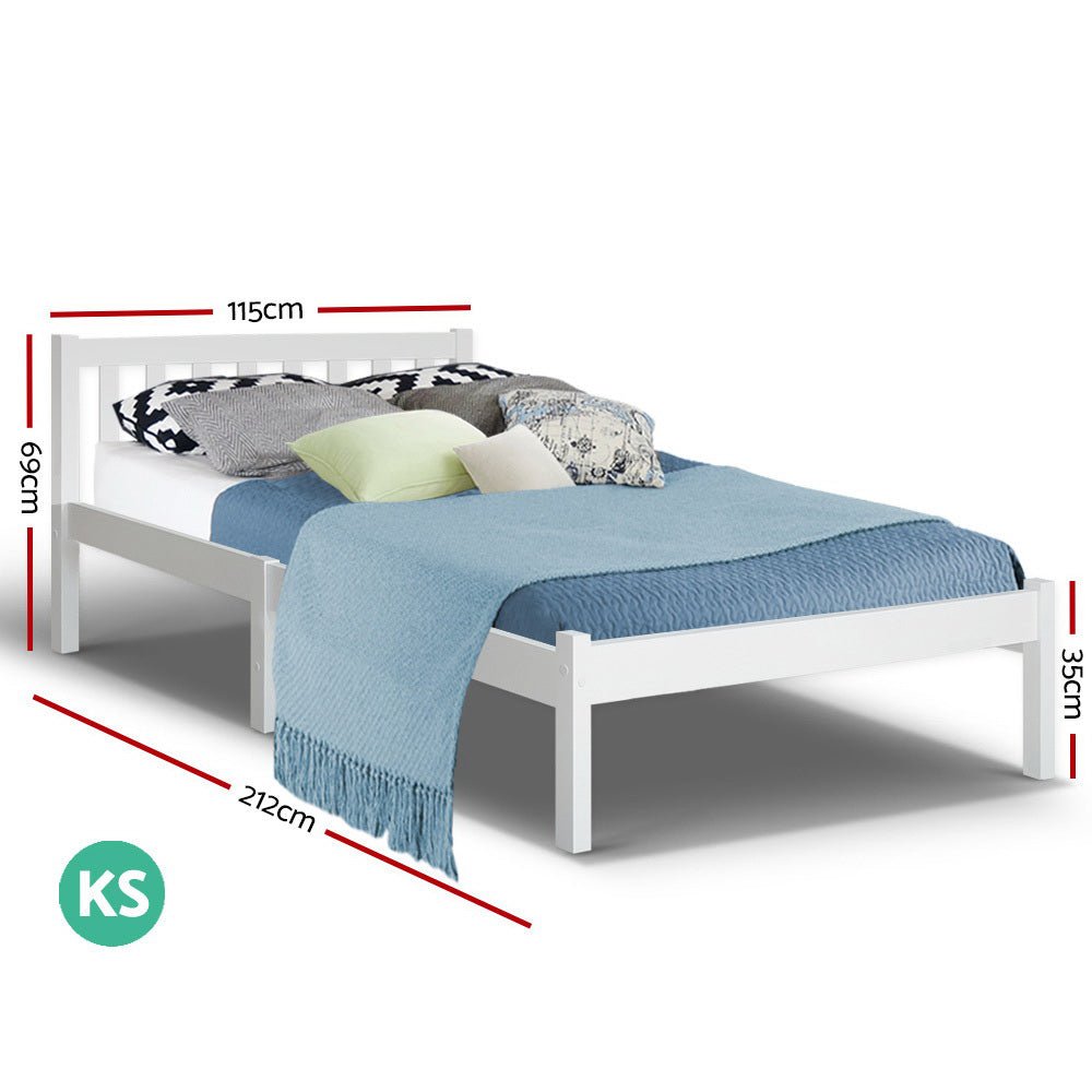 White wooden bed frame for kids/adults. Artiss Sofie King Single. Perfect for childrens bedrooms.