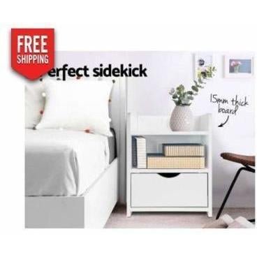Furniture Artiss Bedside Table Drawer - White